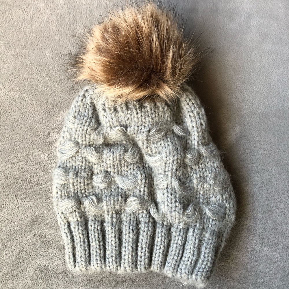 Cable Knit Toque with Faux Fur Pom ~ Grey ~ Brand New! Size Toddler